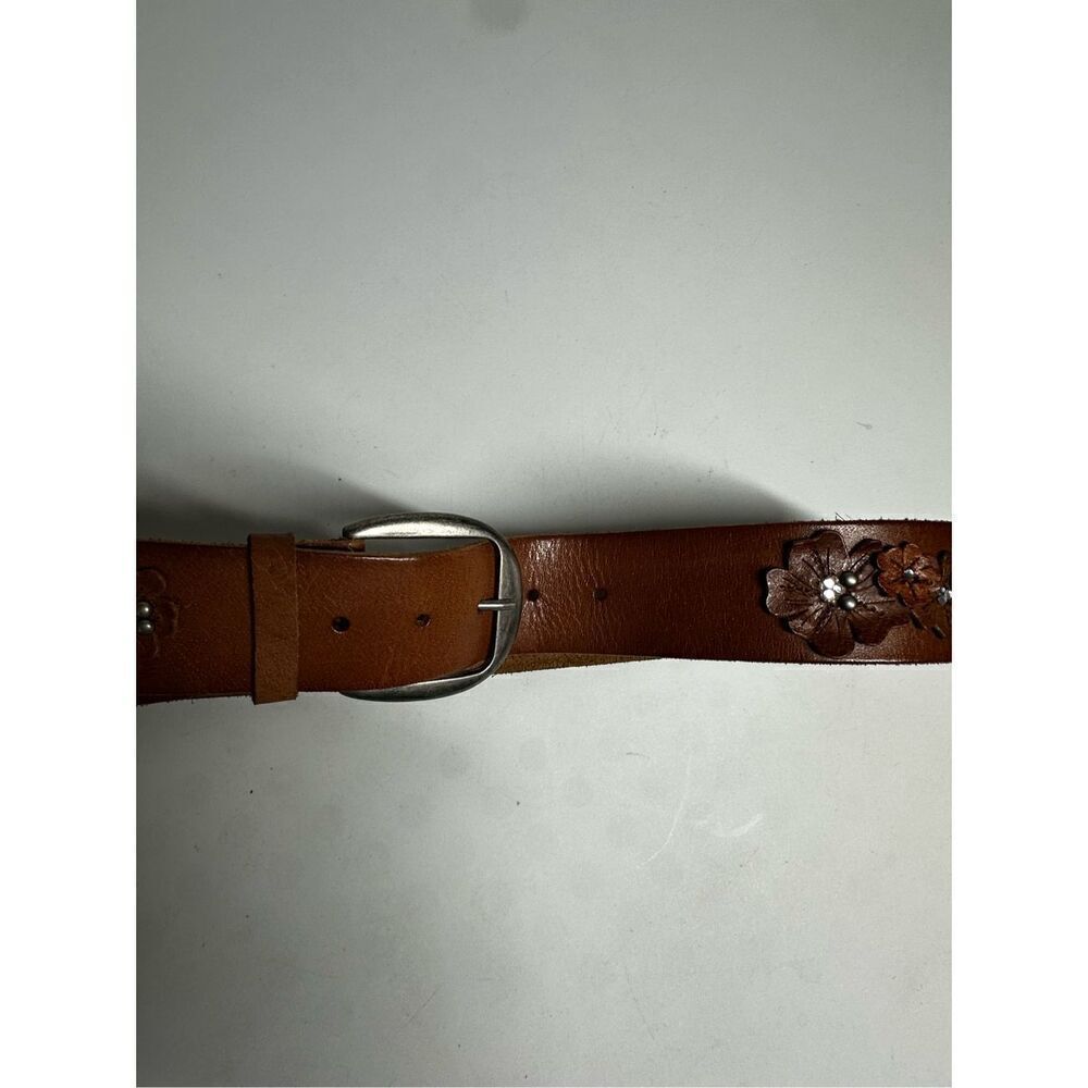 Rare Hollister Co. Leather Tea Rose Appliqué Brown Belt Size S